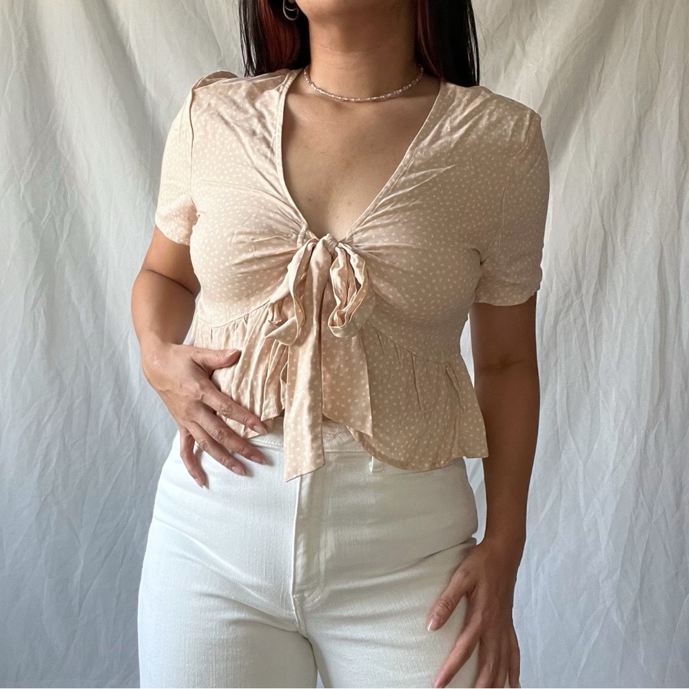 Light peach floral tie top